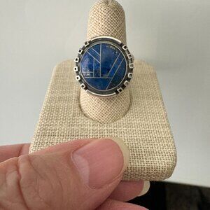 925 Silver and Lapis Inlay Ring Size 6.5